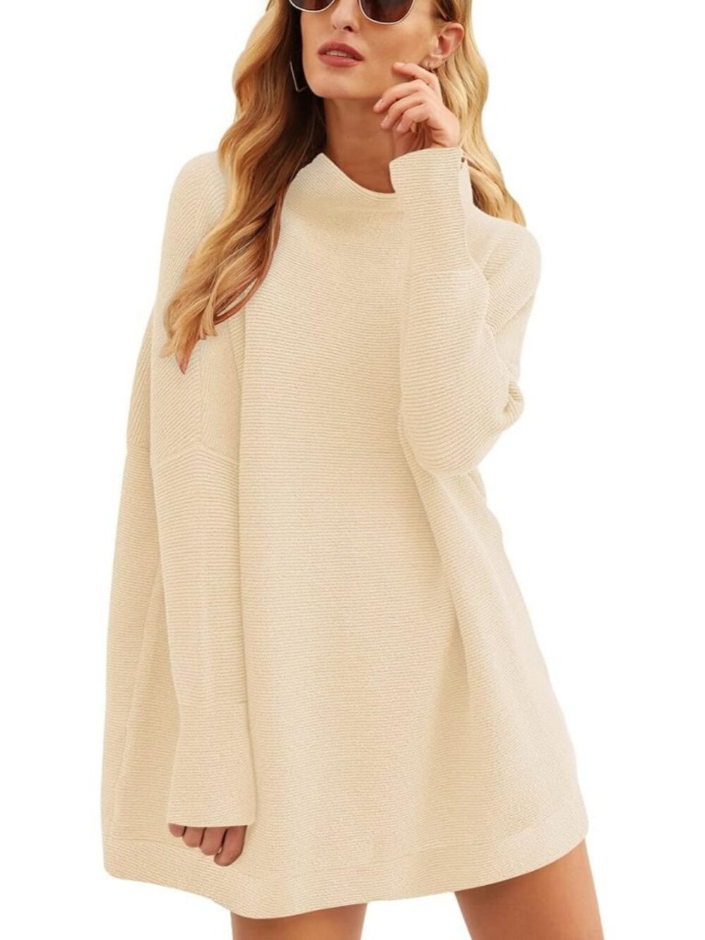 Women's Apricot Loose Fit Baggy Casual Knit Top Oversized Turtleneck Sweater